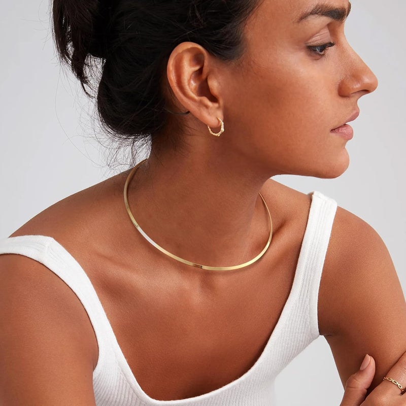 Sanfenly Choker Collar for Women 14K Gold Plated Silver Stainless Steel Metal Collar Choker Necklace Statement Open Cuff Bangle Necklace for Women - Image 3